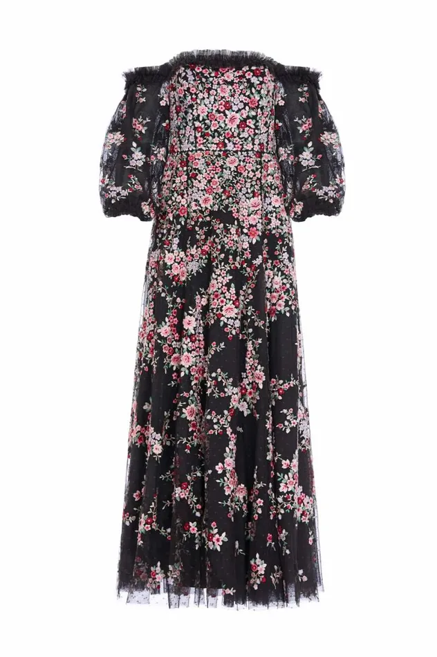 Needle and Thread Dresses Lunaria Wreath OffShoulder Long Sleeve Gown Black 8211 Women
