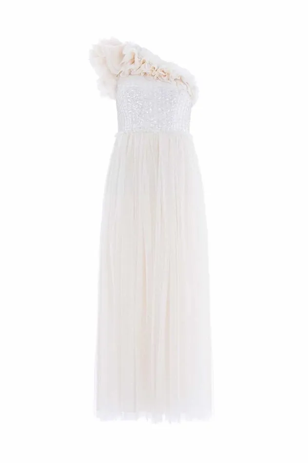 Needle and Thread Dresses Raindrop Bodice OneShoulder Ankle Gown Champagne 8211 Women