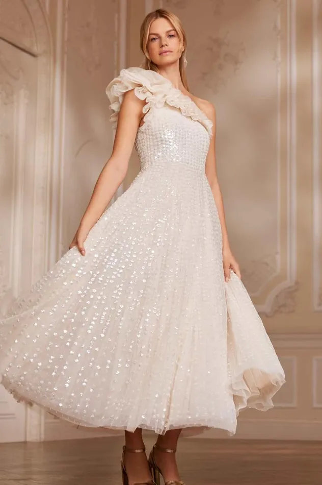 Needle and Thread Dresses Raindrop OneShoulder Ankle Gown Champagne 8211 Women