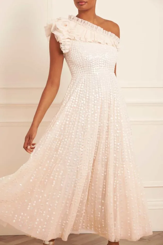 Needle and Thread Dresses Raindrop OneShoulder Ankle Gown Champagne 8211 Women