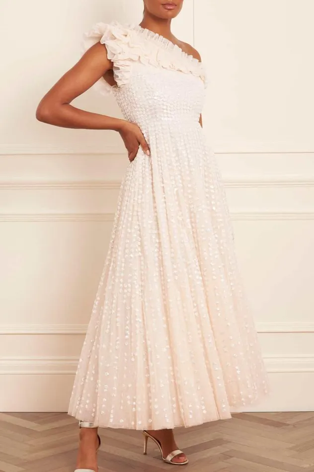 Needle and Thread Dresses Raindrop OneShoulder Ankle Gown Champagne 8211 Women