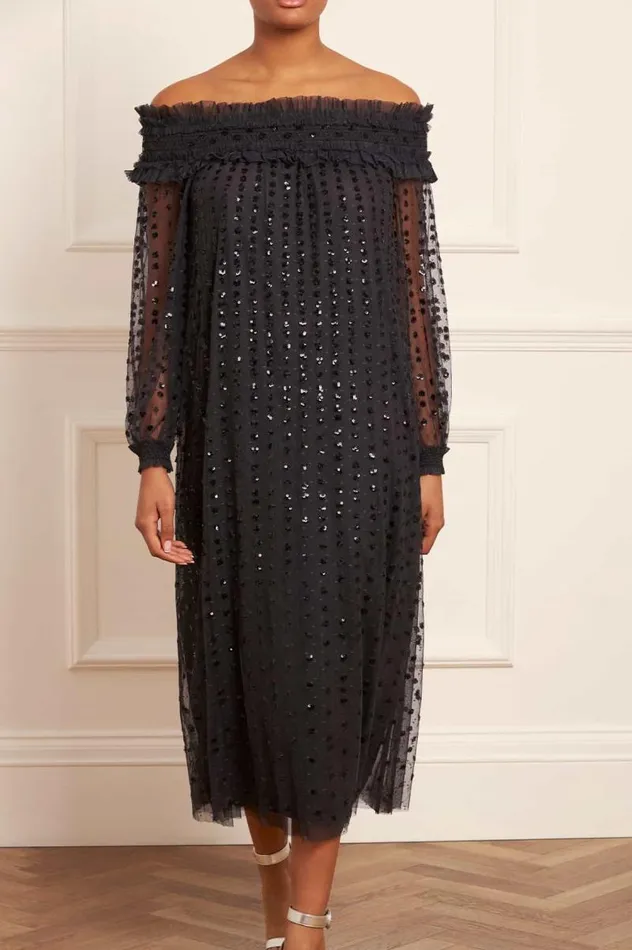 Needle and Thread Dresses Raindrop Smocked OffShoulder Ballerina Dress Black 8211 Women Needle and Thread Dresses Raindrop Smocked OffShoulder Ballerina Dress Black 8211 Women