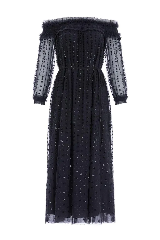 Needle and Thread Dresses Raindrop Smocked OffShoulder Ballerina Dress Black 8211 Women