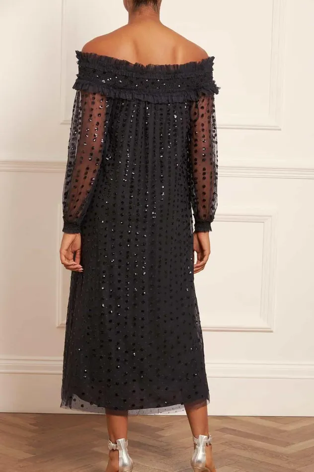 Needle and Thread Dresses Raindrop Smocked OffShoulder Ballerina Dress Black 8211 Women
