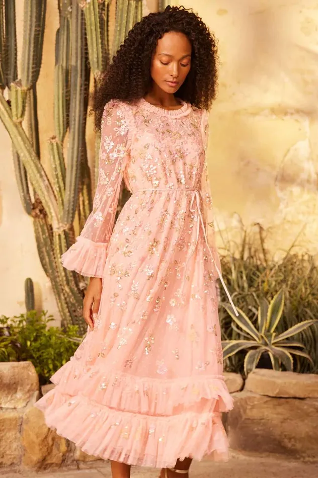 Needle and Thread Dresses Sequin Bloom Gloss Ballerina Dress Coral 8211 Women