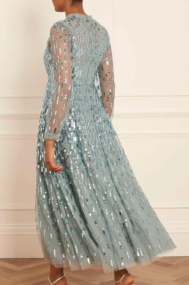 Needle and Thread Dresses Sequin Dash Long Sleeve Ankle Gown Green 8211 Women