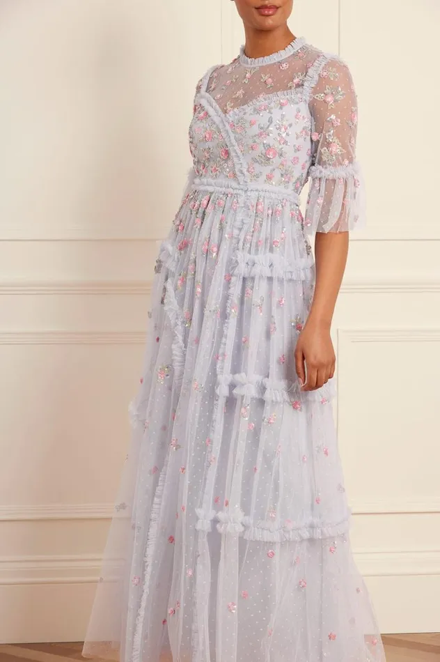 Needle and Thread Dresses Shimmer Ditsy Long Sleeve Gown Blue 8211 Women