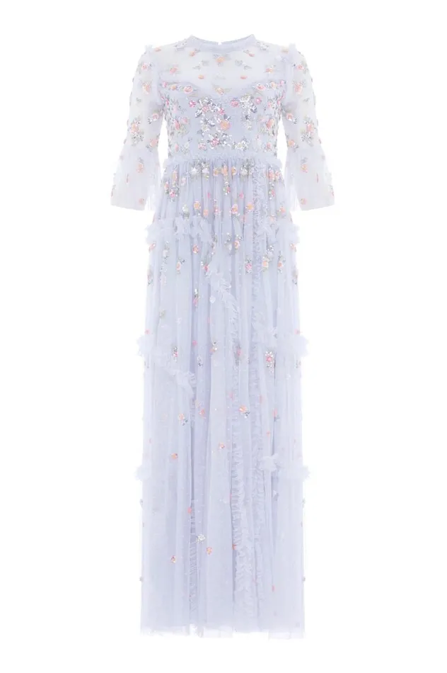 Needle and Thread Dresses Shimmer Ditsy Long Sleeve Gown Blue 8211 Women