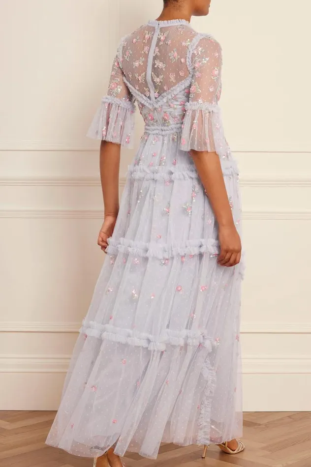 Needle and Thread Dresses Shimmer Ditsy Long Sleeve Gown Blue 8211 Women