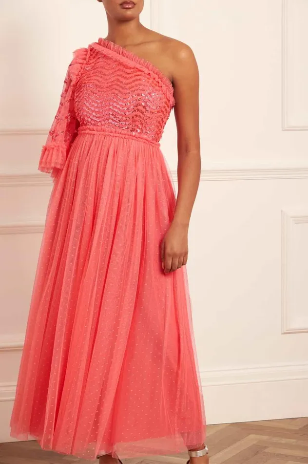 Needle and Thread Dresses Shimmer Wave Bodice OneShoulder Ankle Gown Pink 8211 Women