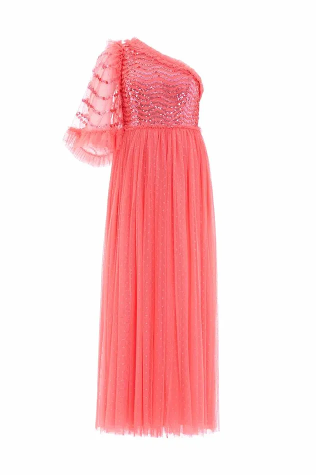 Needle and Thread Dresses Shimmer Wave Bodice OneShoulder Ankle Gown Pink 8211 Women