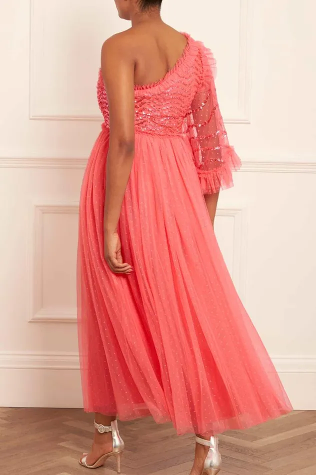 Needle and Thread Dresses Shimmer Wave Bodice OneShoulder Ankle Gown Pink 8211 Women