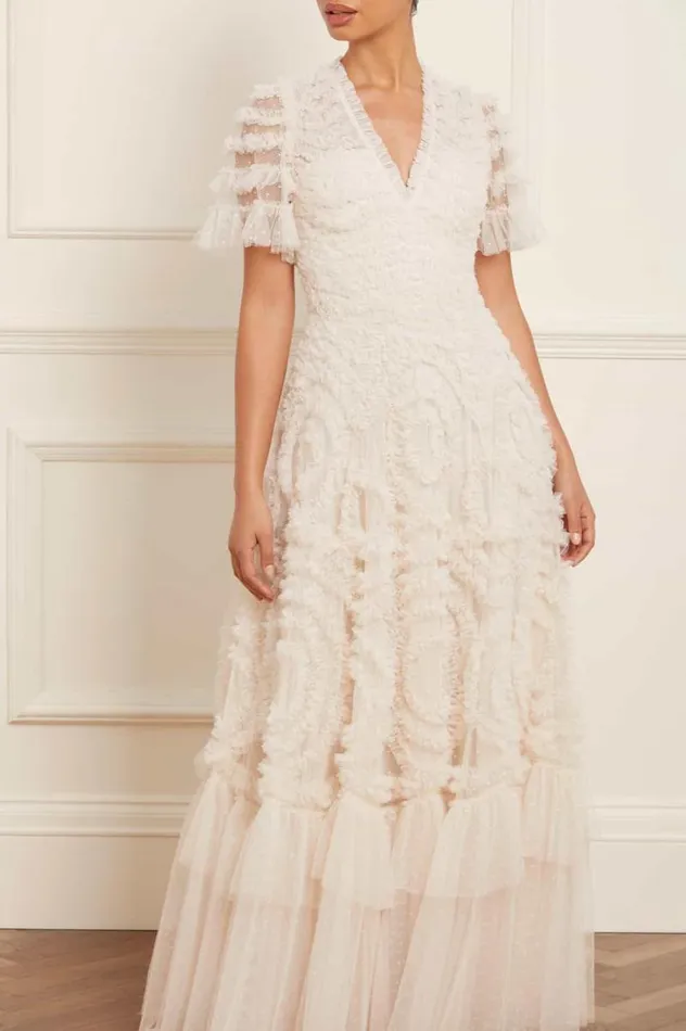 Needle and Thread Dresses Verity Ruffle VNeck Gown Champagne 8211 Women