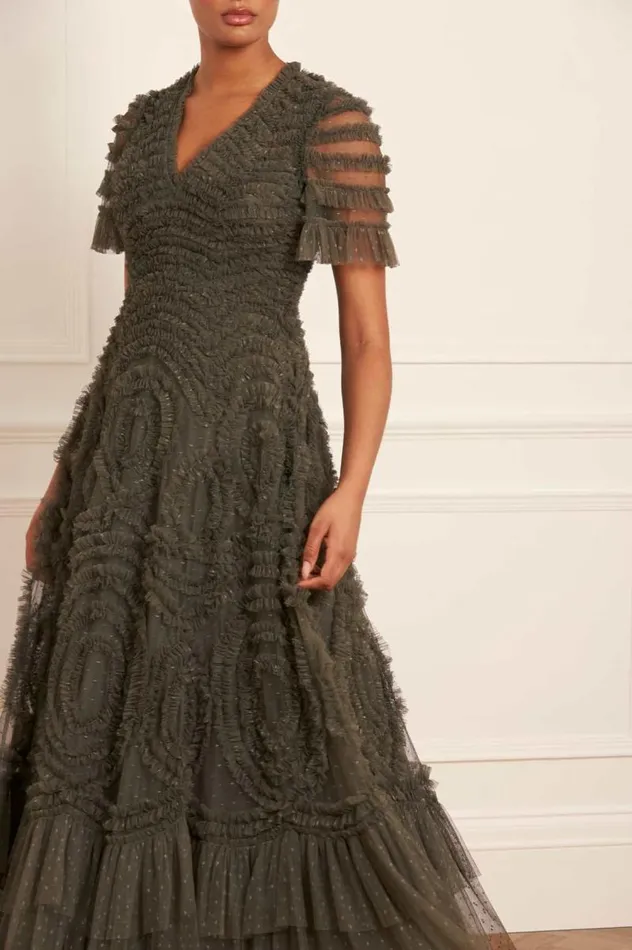Needle and Thread Dresses Verity Ruffle VNeck Gown Green 8211 Women