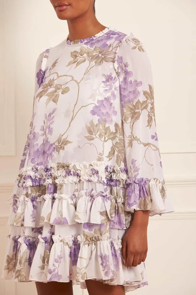 Needle and Thread Dresses Wisteria Chiffon Round Neck Mini Dress Multi 8211 Women