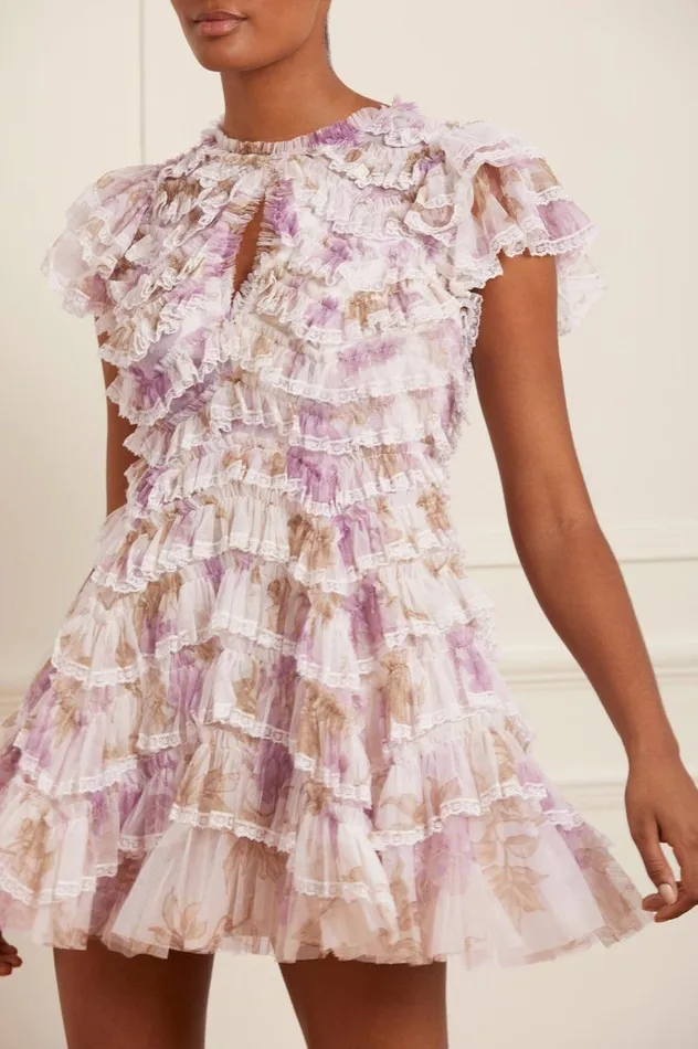 Needle and Thread Dresses Wisteria Ruffle Lace Micro Mini Dress Multi 8211 Women