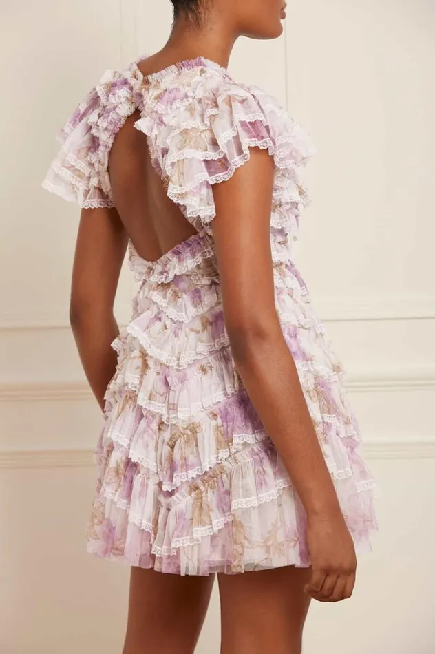 Needle and Thread Dresses Wisteria Ruffle Lace Micro Mini Dress Multi 8211 Women
