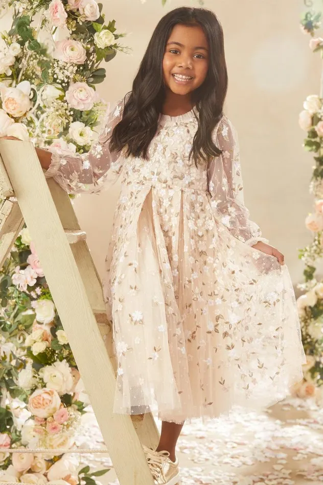 Needle and Thread Kids Formalwear Camellia Ditsy Long Sleeve Kids Dress Champagne 8211 KidsWomen