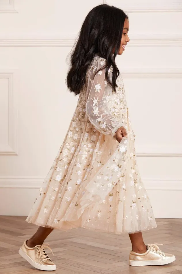 Needle and Thread Kids Formalwear Camellia Ditsy Long Sleeve Kids Dress Champagne 8211 KidsWomen