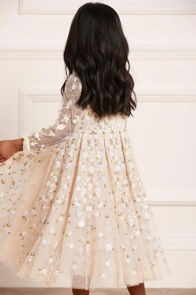 Needle and Thread Kids Formalwear Camellia Ditsy Long Sleeve Kids Dress Champagne 8211 KidsWomen
