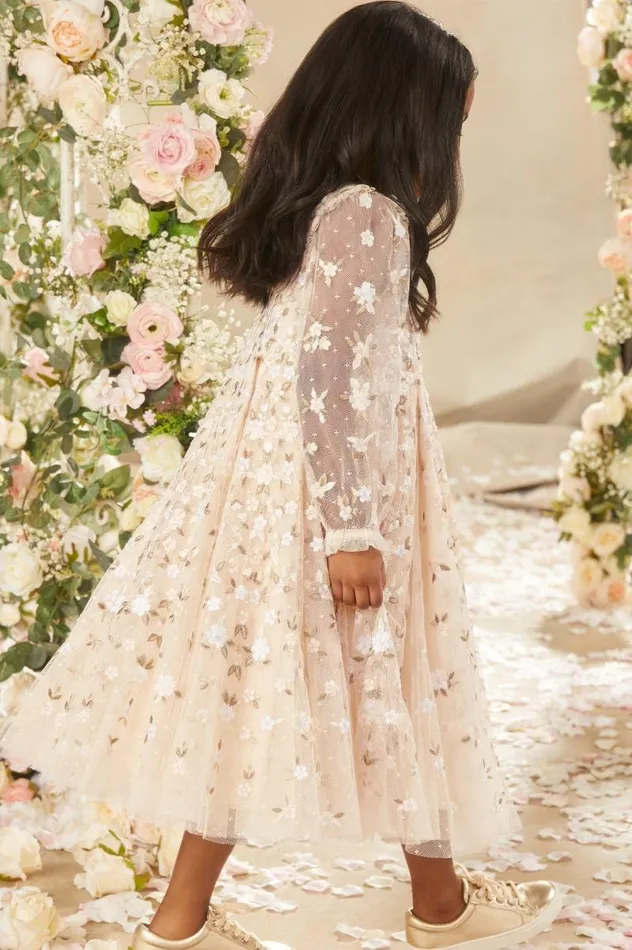Needle and Thread Kids Formalwear Camellia Ditsy Long Sleeve Kids Dress Champagne 8211 KidsWomen