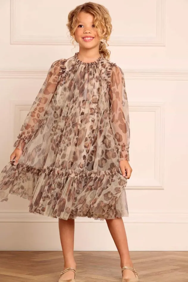 Needle and Thread Kids Formalwear Leopard Long Sleeve Kids Dress Multi 8211 Kids