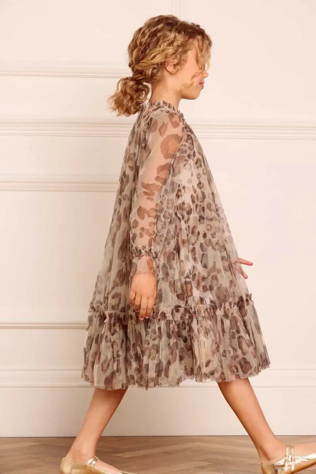 Needle and Thread Kids Formalwear Leopard Long Sleeve Kids Dress Multi 8211 Kids