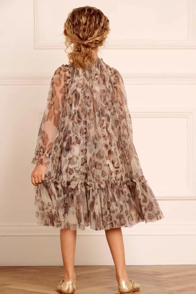 Needle and Thread Kids Formalwear Leopard Long Sleeve Kids Dress Multi 8211 Kids
