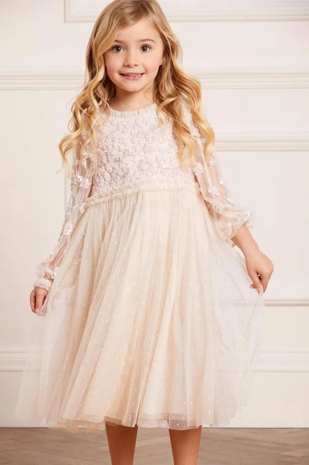 Needle and Thread Kids Formalwear Lilybelle Long Sleeve Kids Dress Champagne 8211 KidsWomen