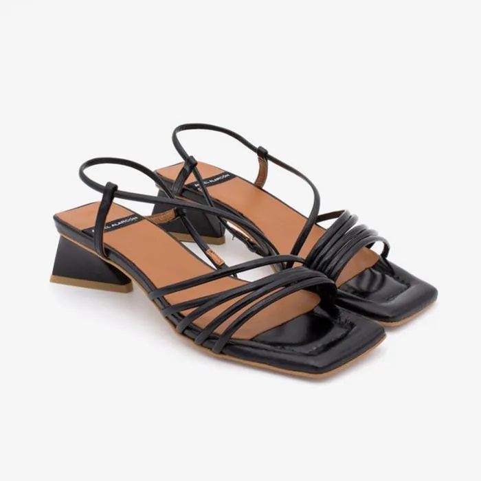 ngel Alarcn Metallized Shoes Woman MAZZY 8211 Leather Strappy Sandal With Triangular Heel Design