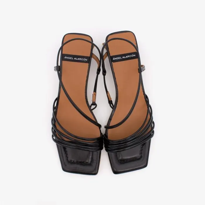 ngel Alarcn Metallized Shoes Woman MAZZY 8211 Leather Strappy Sandal With Triangular Heel Design