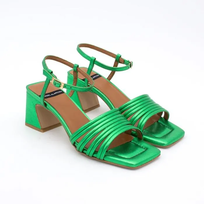 ngel Alarcn Metallized Shoes Woman ROBERTS 8211 Metallized Leather Strap Sandals With Medium Heel