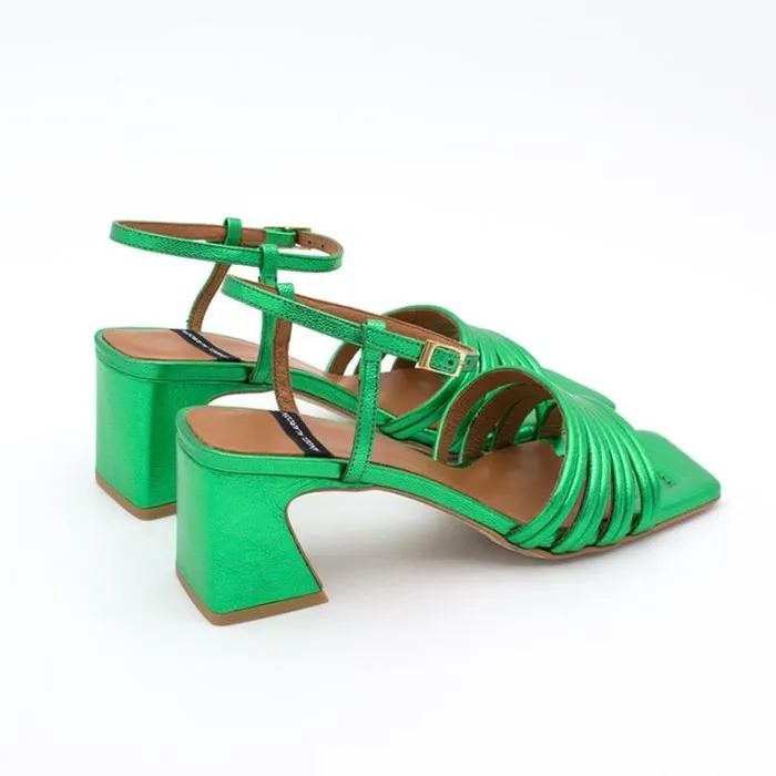 ngel Alarcn Metallized Shoes Woman ROBERTS 8211 Metallized Leather Strap Sandals With Medium Heel