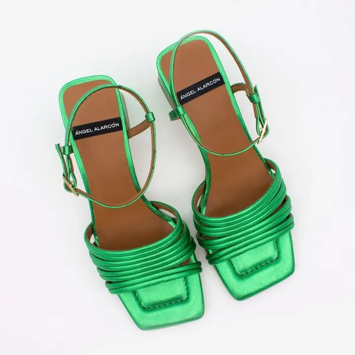 ngel Alarcn Metallized Shoes Woman ROBERTS 8211 Metallized Leather Strap Sandals With Medium Heel