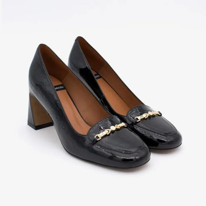 ngel Alarcn Pumps And High Heels Woman JALCA 8211 Patent Lelather Pump With Comfortable Heel And A Gold Trim