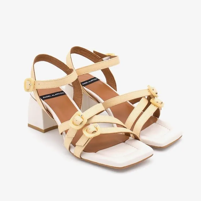 ngel Alarcn Sandals Woman RALIA 8211 Slingback Raffia and Leather Sandals With Carey Trim
