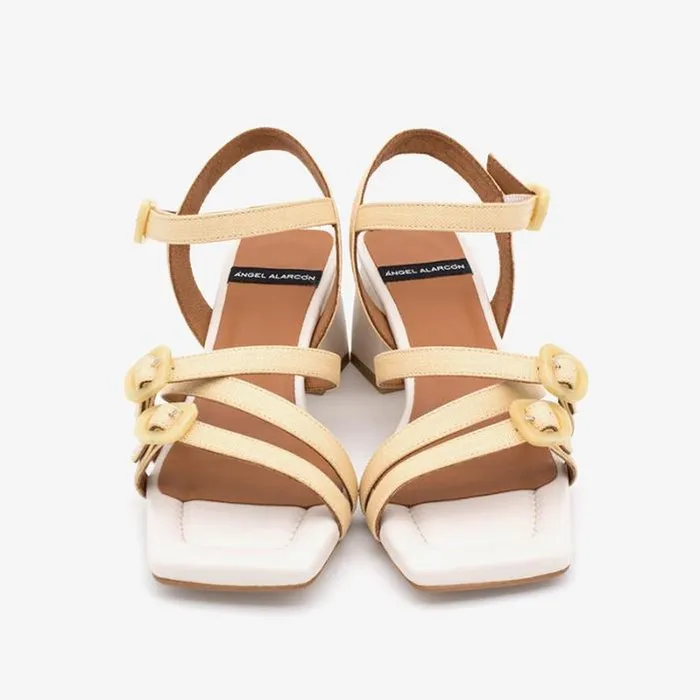 ngel Alarcn Sandals Woman RALIA 8211 Slingback Raffia and Leather Sandals With Carey Trim