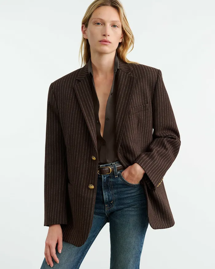 Nili Lotan Jackets and Blazers Women ROMAIN BLAZER Espresso Pinstripes