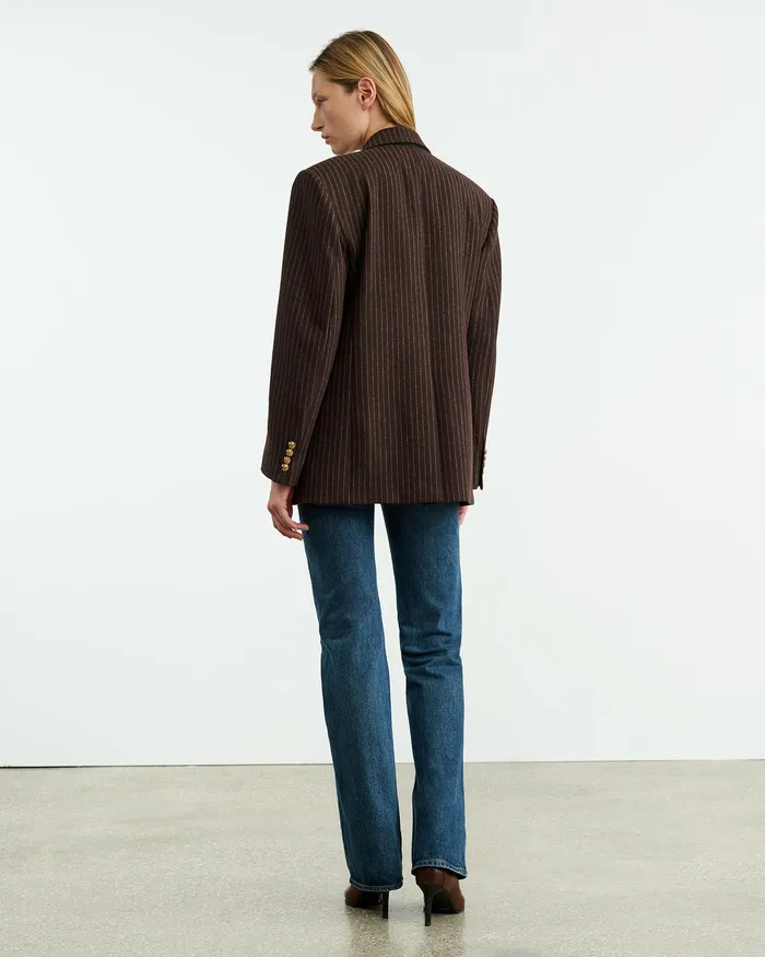 Nili Lotan Jackets and Blazers Women ROMAIN BLAZER Espresso Pinstripes