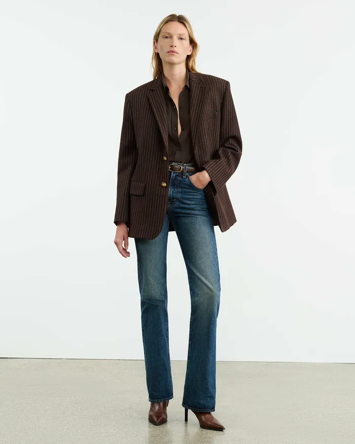 Nili Lotan Jackets and Blazers Women ROMAIN BLAZER Espresso Pinstripes