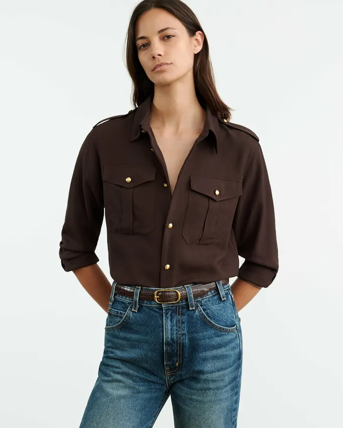Nili Lotan JEANETTE SHIRT Dark Brown Women Tops