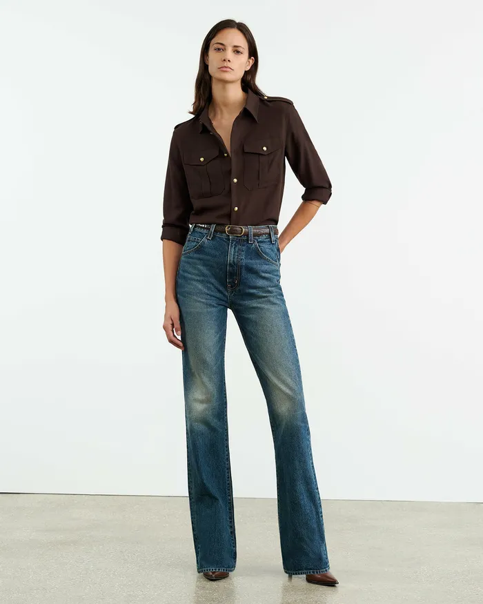 Nili Lotan JEANETTE SHIRT Dark Brown Women Tops