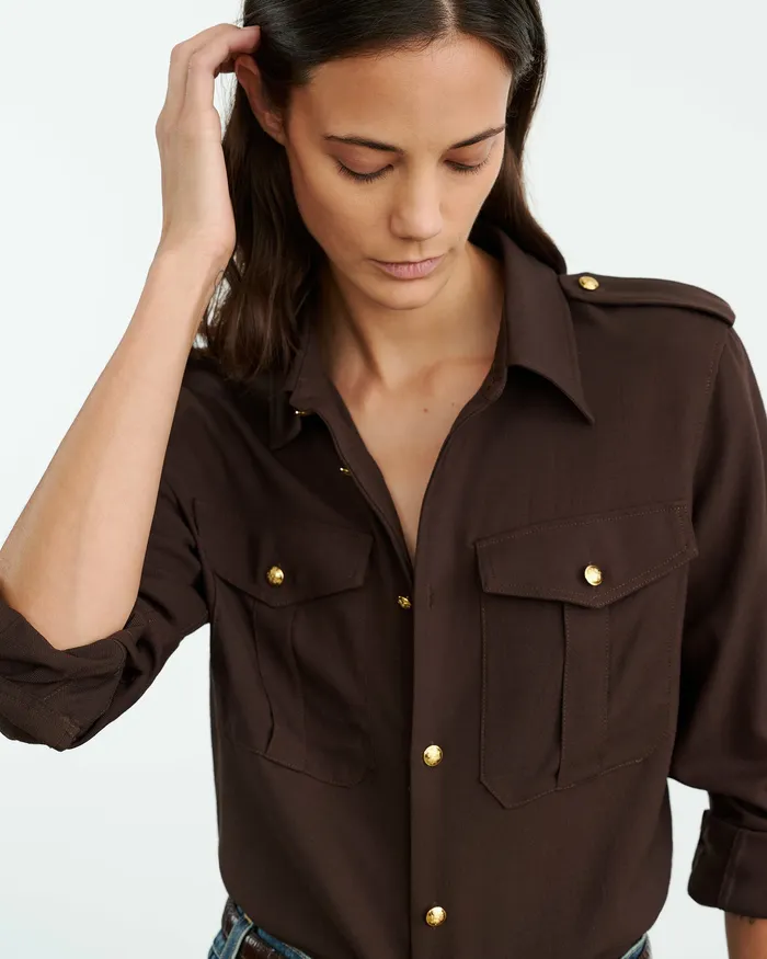 Nili Lotan JEANETTE SHIRT Dark Brown Women Tops