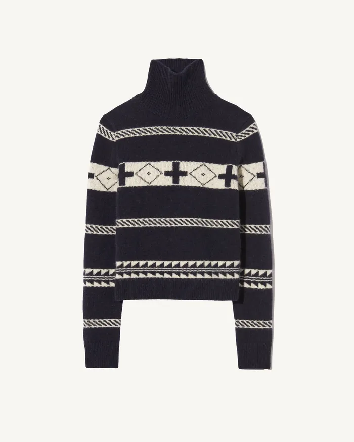 Nili Lotan KEZIAH SWEATER Dark NavyIvory Women Knits and Sweaters