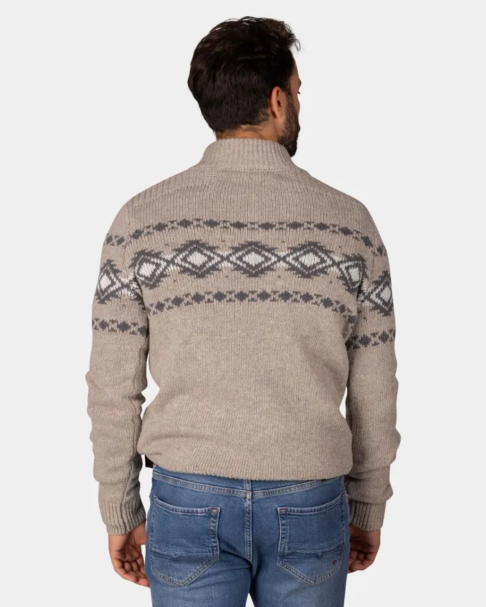NZA New Zealand Auckland Knitwear Brown Pullover With Buttons And Black Pattern 8211 Chestnut 8211 Men
