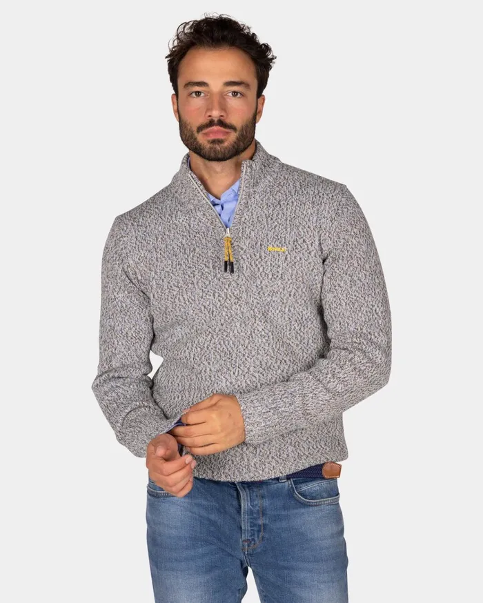 NZA New Zealand Auckland Knitwear Grey Wool HalfZip Pullover 8211 Birch Grey Melange 8211 Men