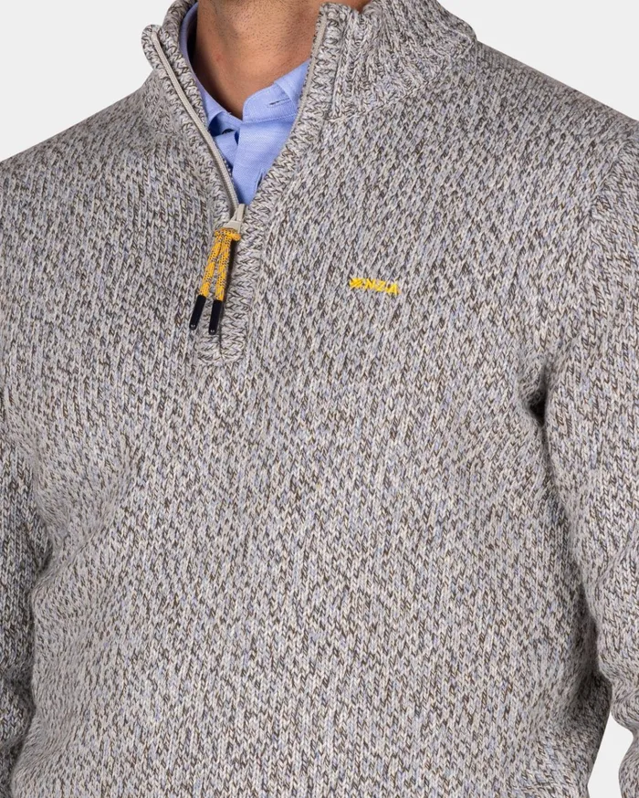 NZA New Zealand Auckland Knitwear Grey Wool HalfZip Pullover 8211 Birch Grey Melange 8211 Men