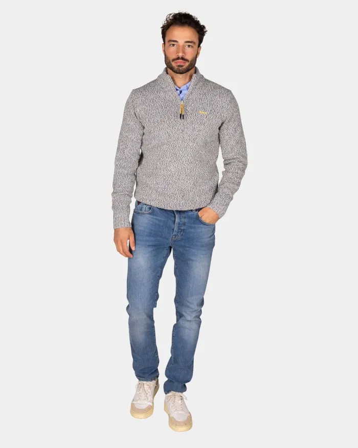NZA New Zealand Auckland Knitwear Grey Wool HalfZip Pullover 8211 Birch Grey Melange 8211 Men