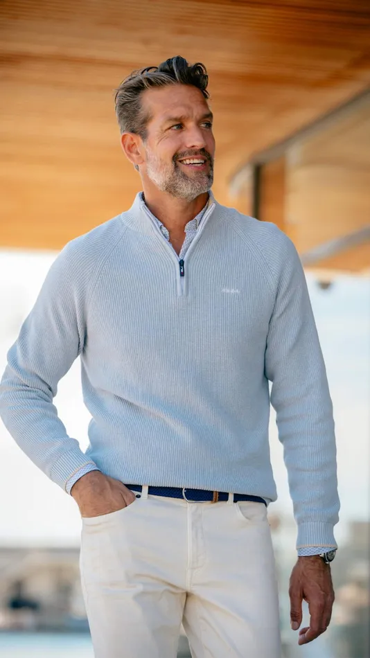 NZA New Zealand Auckland Knitwear Light Blue Knitted Half Zip Pullover 8211 Phantom Blue 8211 Men NZA New Zealand Auckland Knitwear Light Blue Knitted Half Zip Pullover 8211 Phantom Blue 8211 Men
