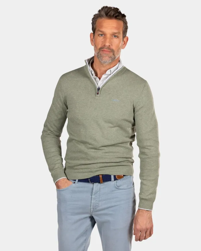 NZA New Zealand Auckland Knitwear Light Green Half Zip Pullover 8211 Sage 8211 Men